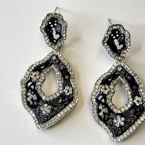 Silver and Black Rhinestone Earrings
